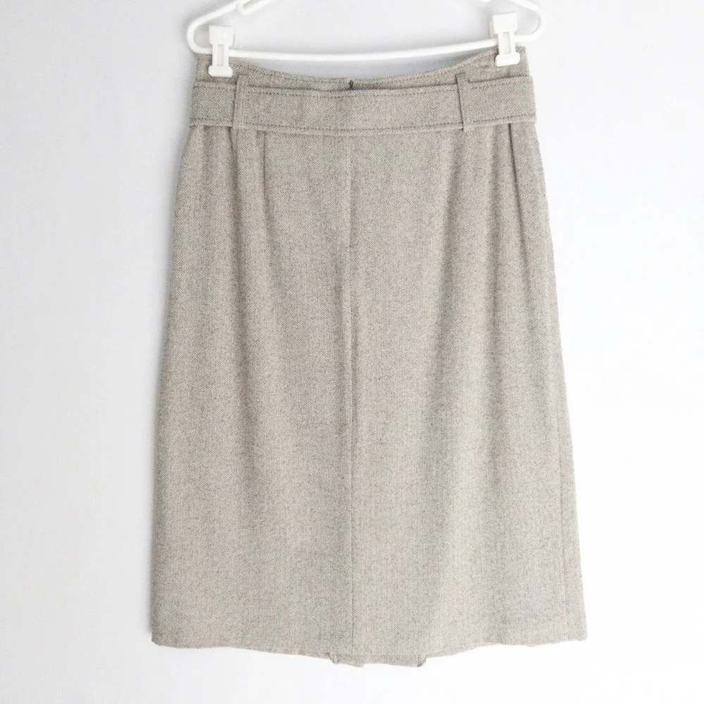 Vintage Marcona Wool Herringbone CBK Belted Pleated Euro Skirt Women 12 NWT $165 - Picture 13 of 16
